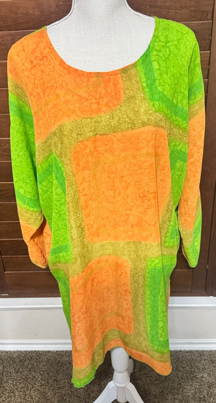 VTG 70s House of Ross Dallas Psychedelic Shift Dress Neon Orange Green Mod GoGo